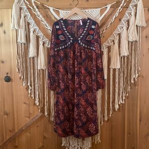 NWT Target Xhilaration Navy & Red Floral Embroidered Midi Dress Size Large